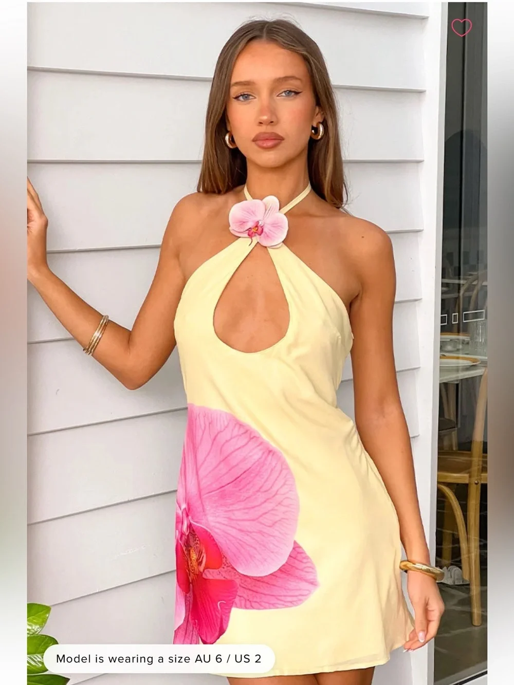 Beginning Boutique Delilah Yellow Orchid Print Halter Mini Dress